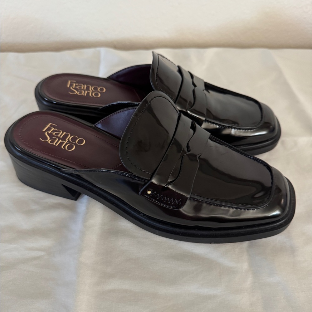 Franco Sarto Genny Black Patent Penny Loafer Slide